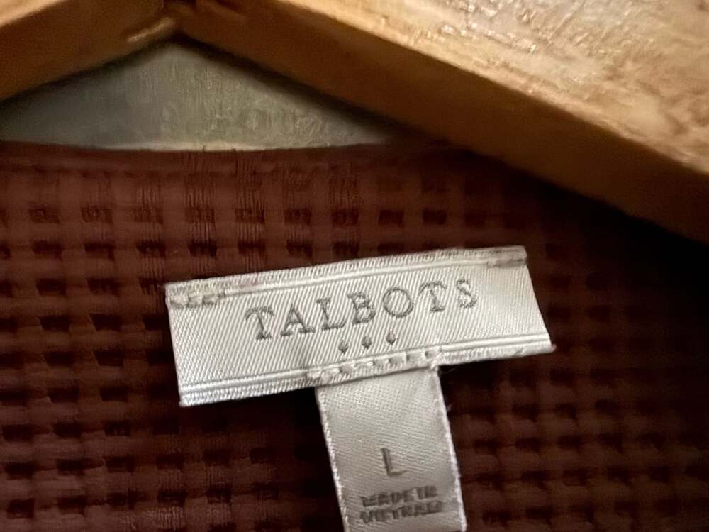Talbots Brown Waffle Knit Mock Neck Pullover Top Size L